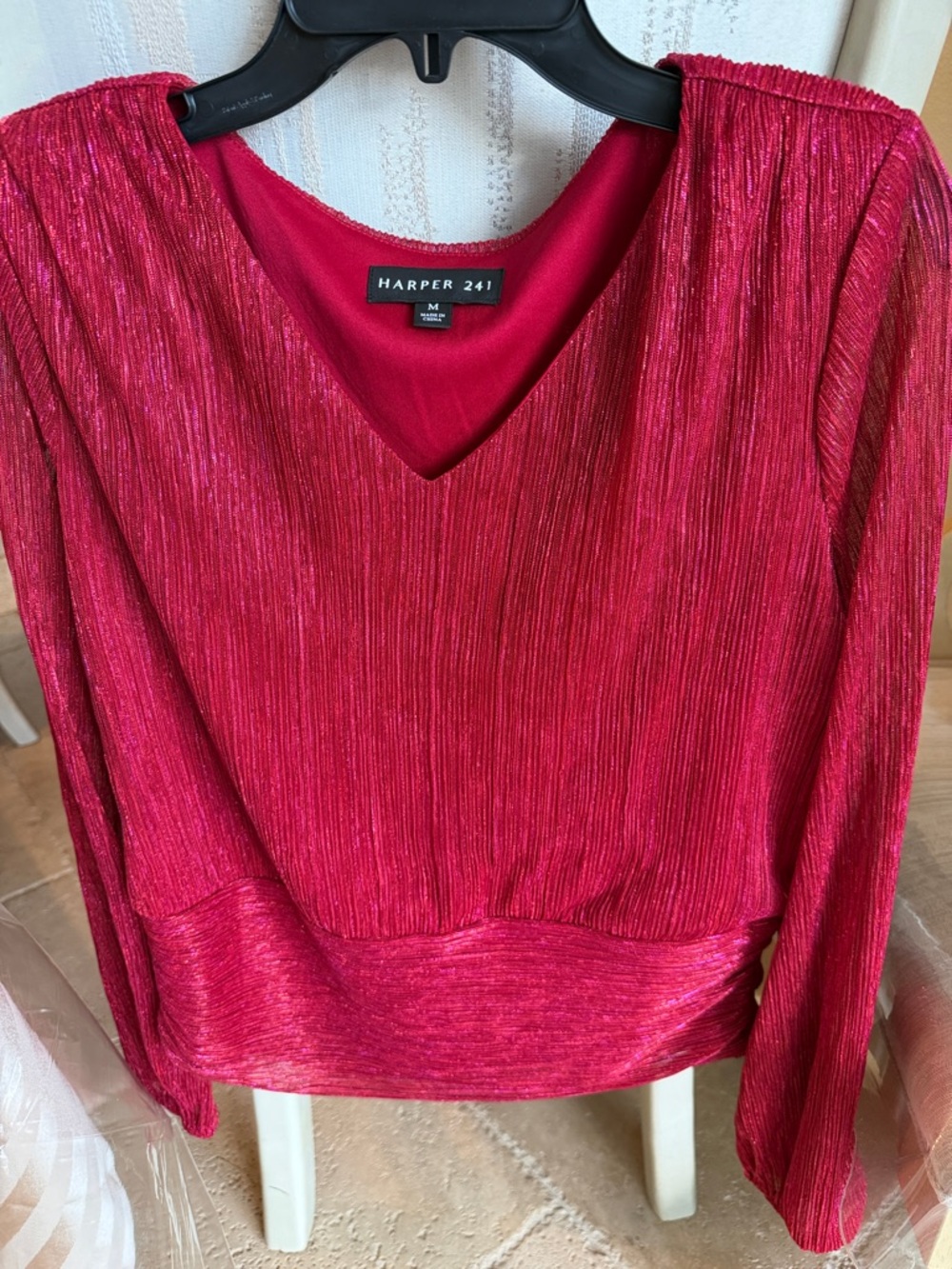 Harper 241 Metallic Fuchsia V-Neck Long Sleeve Top